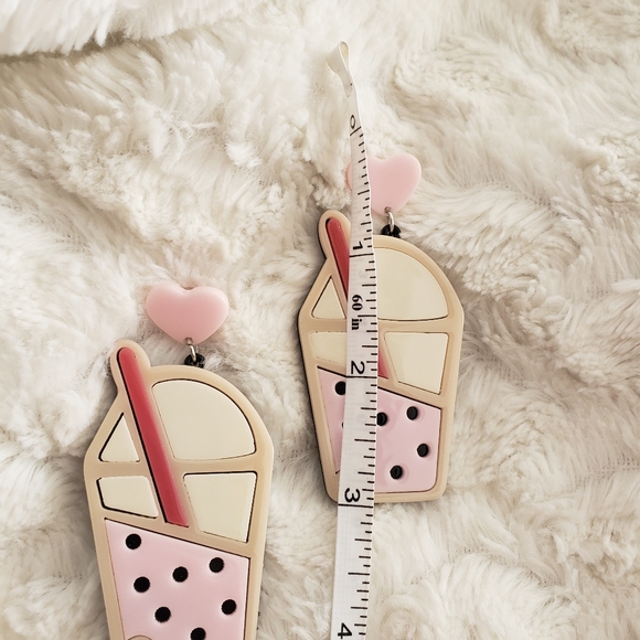 Pink Boba Tea Drink Dangle Earrings - Picture 2 of 2